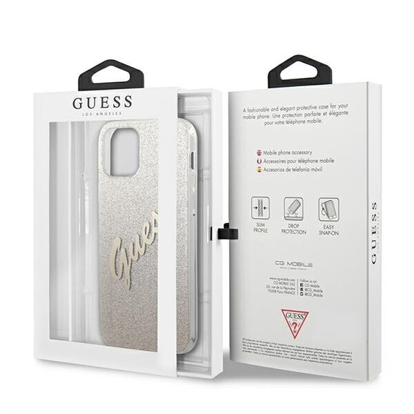 Guess GUHCP12SPCUGLSGO iPhone 12 mini 5.4 gull/gull hardt deksel Glitter Gradient Script