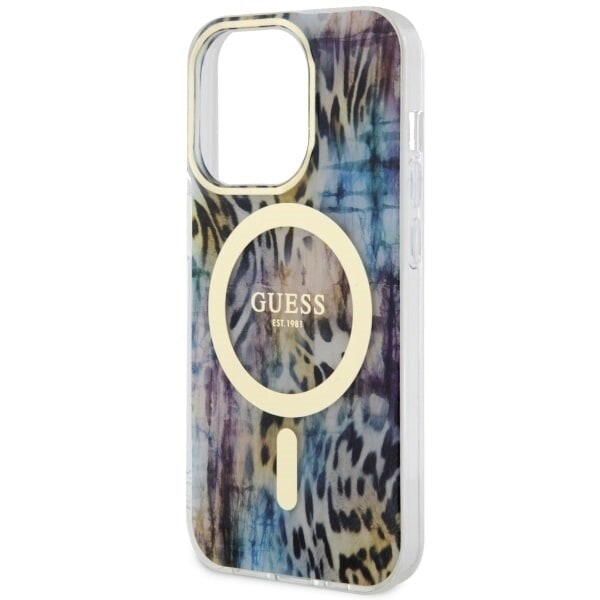 Guess GUHMP14XHLEOPWB-deksel til iPhone 14 Pro Max 6.7 - Blue Leopard MagSafe