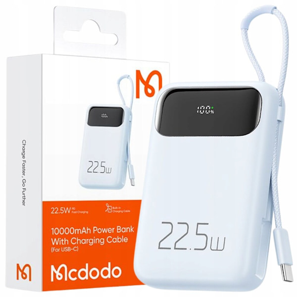MCDODO POWERBANK 10000MAH MED 3X DISPLAY USB-C 22,5W + USB-C-KABEL