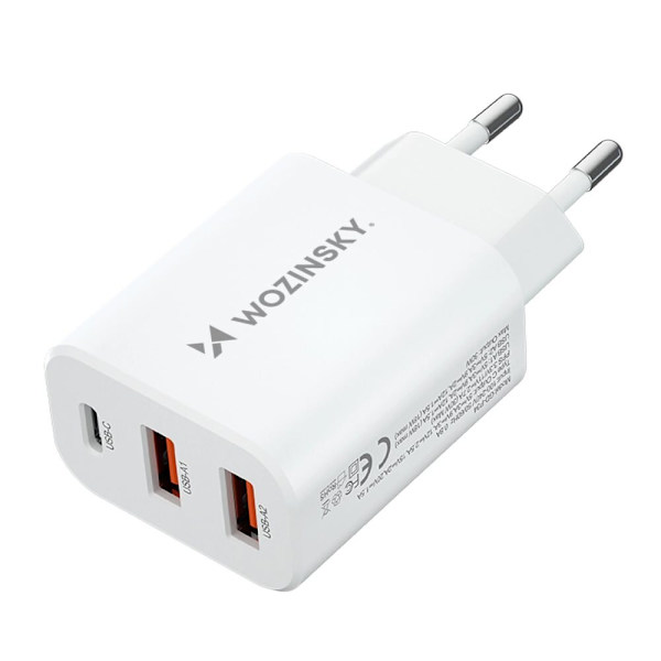 Wozinsky CWCUCW 30W USB-C / 2 x USB-A vegglader - hvit