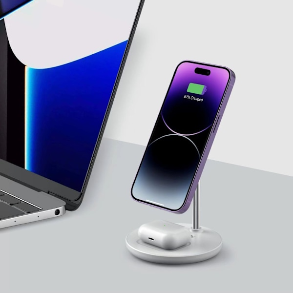 TECH-PROTECT QI15W-A21 2IN1 MAGNETISK MAGSAFE TRÅDLØS LADER HVITT