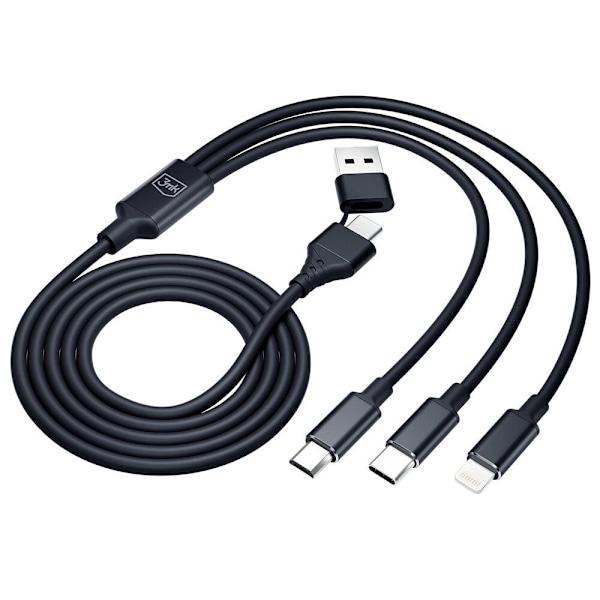 3mk Hyperkabel 3-i-1 USB-A - USB-C / USB-C - mikro-USB - Lightning 1,5 m - svart
