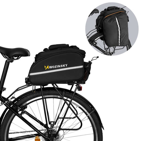 Wozinsky stor sykkelveske 35l + regntrekk svart (WBB19BK)