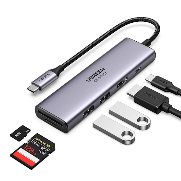 UGREEN MULTIFUNKTIONEL HUB 6IN1 2XUSB SD/TF-KORT USB-C HDMI 4K/60H