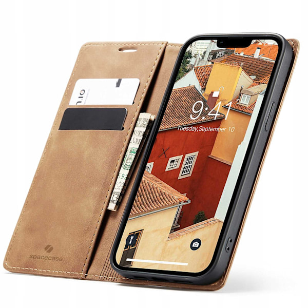 Spacecase Pålbocksväska För Iphone 14 Ljusbrunt Kabelfodral