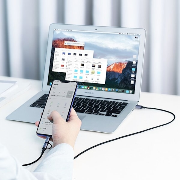 Ugrønn kabel 2-i-1 USB - mikro-USB / USB Type C 1m 2.4A svart (30875)