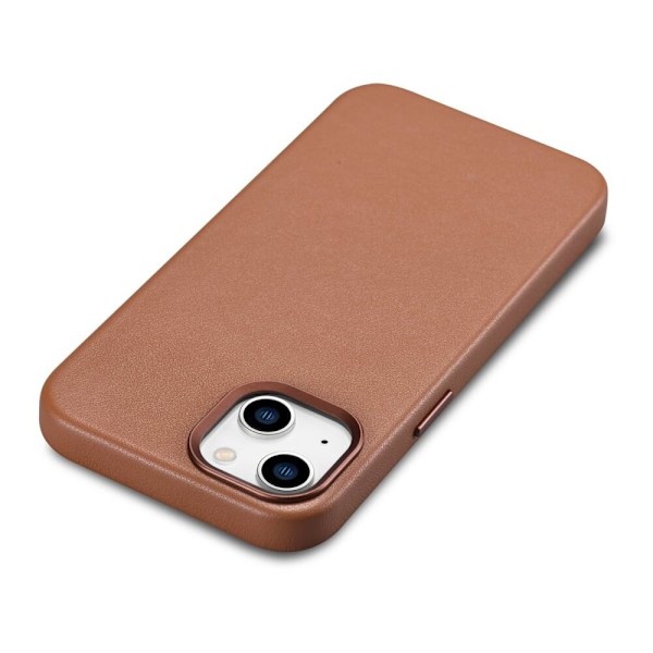 iCarer Case Lærveske naturlig skinnveske til iPhone 14 brun (WMI14220705-BN) (kompatibel med MagSafe)