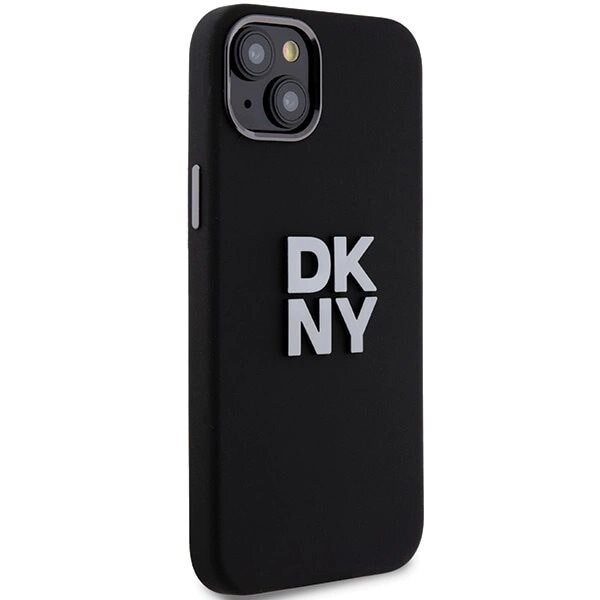DKNY flytende silikonmetalllogoetui til iPhone 15 Plus / 14 Plus - Svart