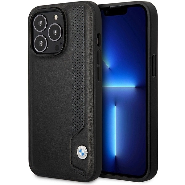 BMW LÆDER BLUE DOTS ETUI TIL IPHONE 14 PRO MAX - SORT