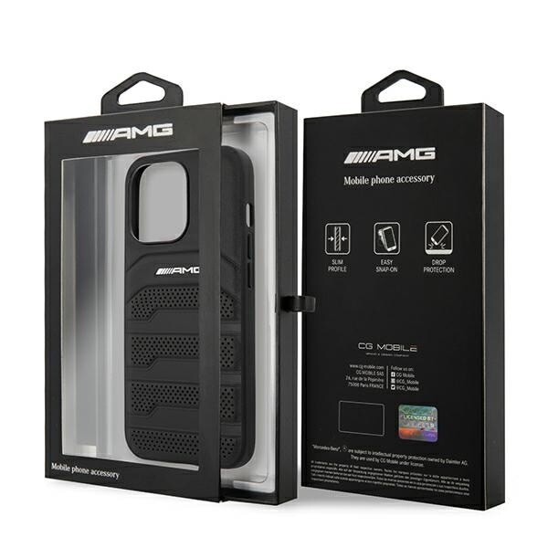 AMG LEATHER DEBOSSED LINES ETUI TIL IPHONE 14 PRO MAX - SORT