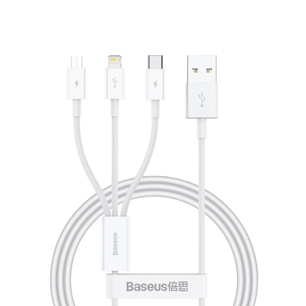 Baseus Superior Series USB-A - USB-C / Lightning / micro USB 3.5A-kabel 1 m - hvit