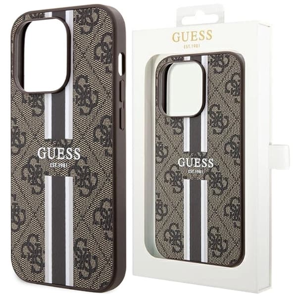 Guess 4G Printed Stripes MagSafe-deksel til iPhone 15 Pro - brun