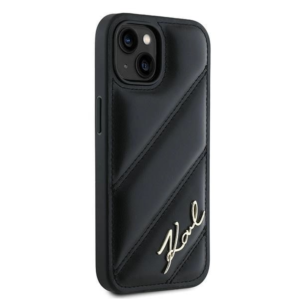 KARL LAGERFELD DIAGONAL QUILTED SCRIPT COVER TIL IPHONE 15 PLUS / 14 PLUS - SORT