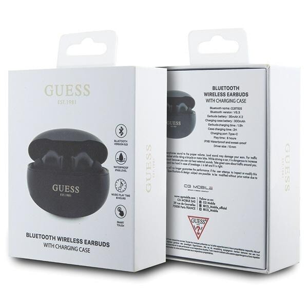 Guess GUTWST50EK TWS Bluetooth-hodetelefoner + dokkingstasjon - Black Classic EST