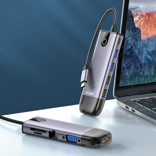 MCDODO ADAPTER HUB USB-C HDMI USB SD GIGABIT RJ45 TILL MACBOOK M