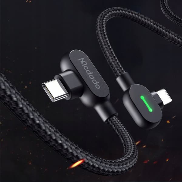 MCDODO 90° VINKEL KABEL USB-C DUBBELSIDIG LIGHTNING IPHONE 13 14 LED 2M