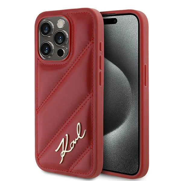 KARL LAGERFELD DIAGONAL QUILTED SCRIPT COVER TIL IPHONE 15 PRO MAX - RØD