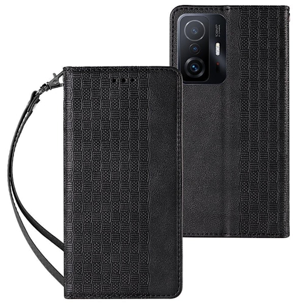 Magnetisk stroppdeksel for Xiaomi Redmi Note 11 Pro deksellommebok + Mini lanyard anheng svart