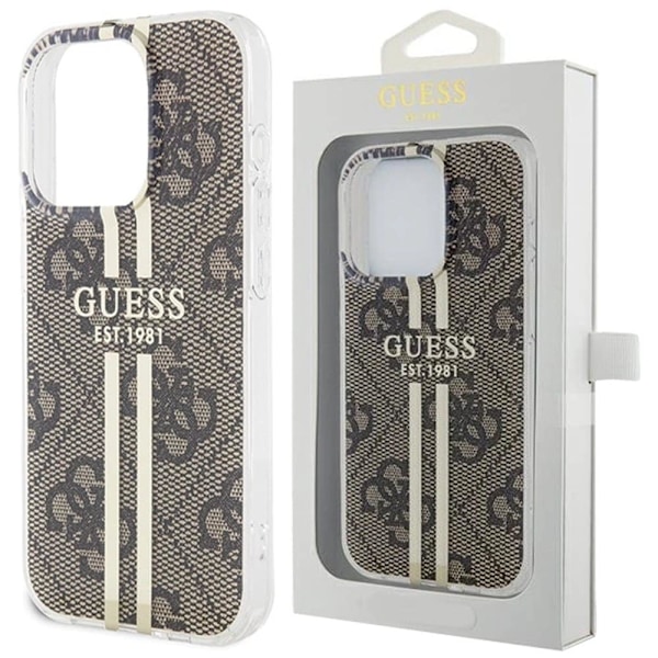 Guess IML 4G Gold Stripe beskyttelsesdeksel til iPhone 15 Pro - brun