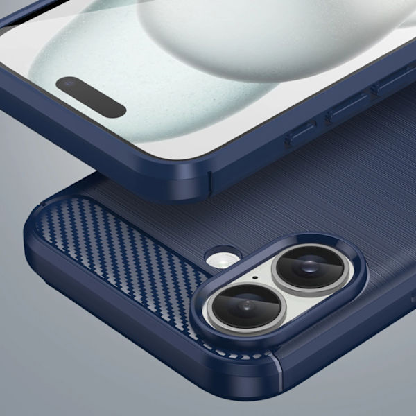 CARBON CASE SILIKONE ETUI TIL IPHONE 16 PLUS - BLÅ