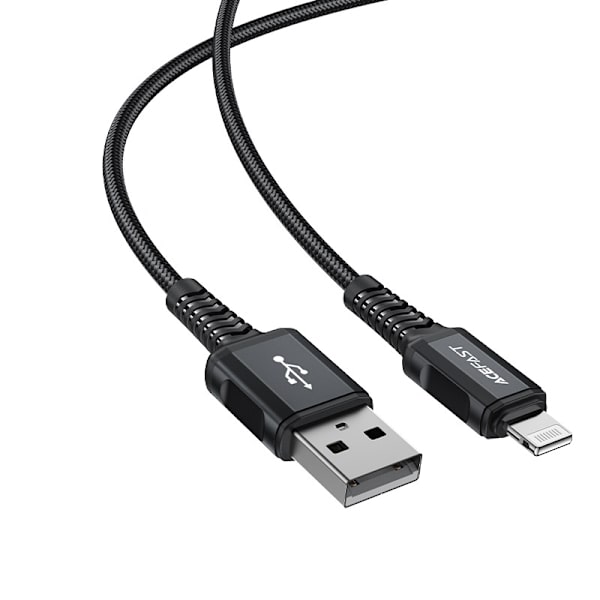 ACEFAST KABEL LANG STÆRK MFI USB - LYN 1,8M, 2,4A SORT