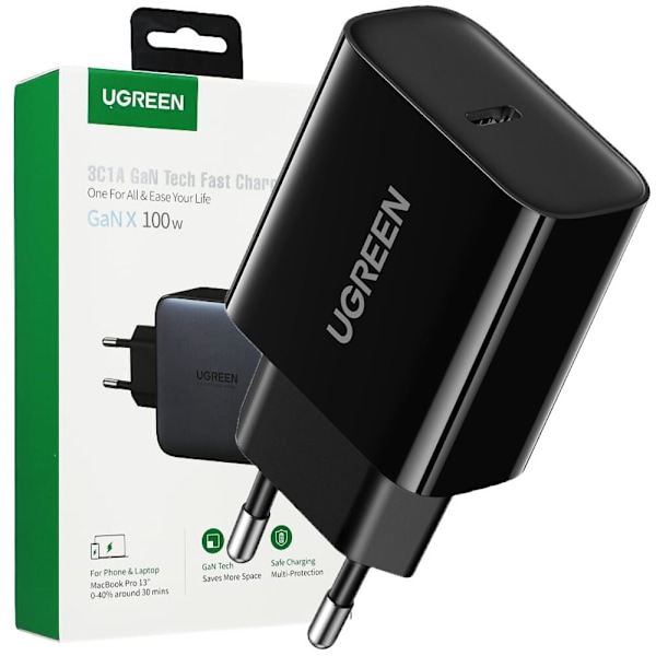 Ugreen USB Type C 20W Power Delivery vegglader svart (10191)