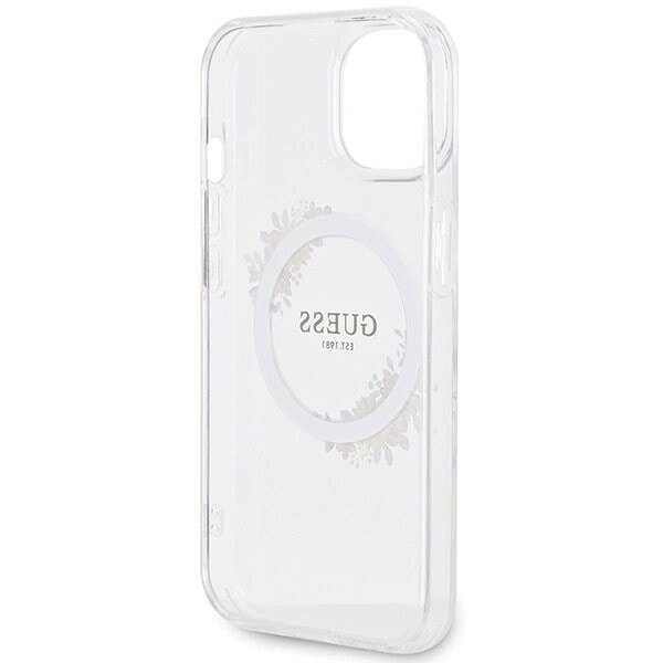 Guess IML Flowers Wreatch MagSafe beskyttelsesdeksel til iPhone 15/14/13 - Gjennomsiktig
