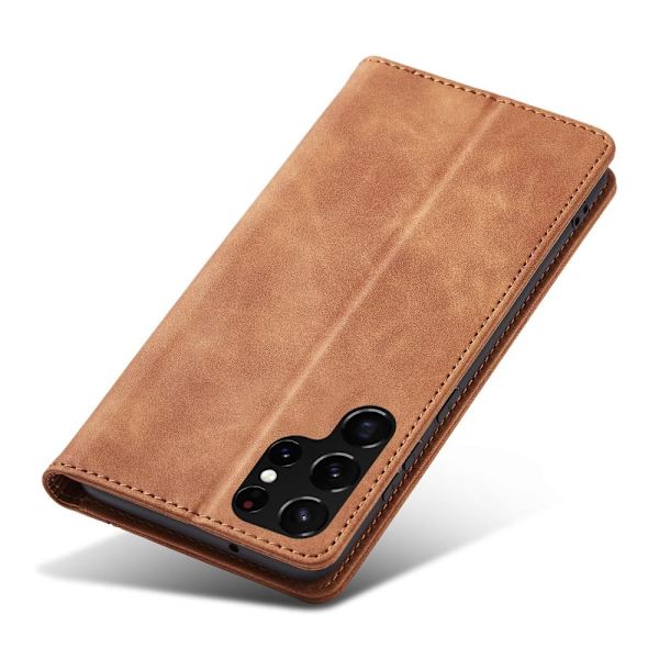 Magnet Fancy Case Case for Samsung Galaxy S22 Ultra Card Lommebokbeskyttelse? brunt stativ