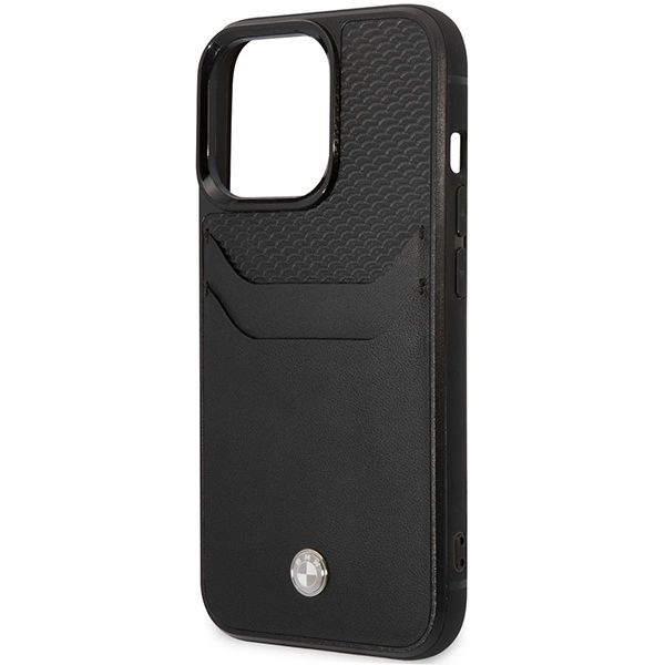 BMW LÆDER CARD SLOT COVER TIL IPHONE 14 PRO MAX - SORT