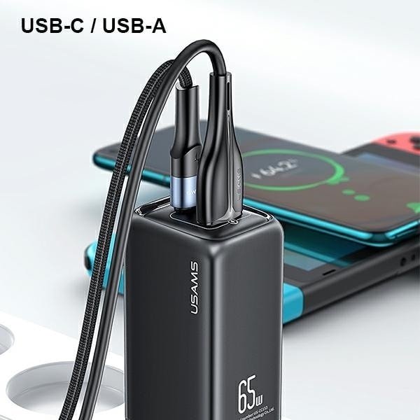 USAMS Lad. nätverk. 1xUSB-C+1xUSB T47 65W (endast huvud) PD Snabbladdning Super Si vit/vit CC153TC02 (US-CC153)
