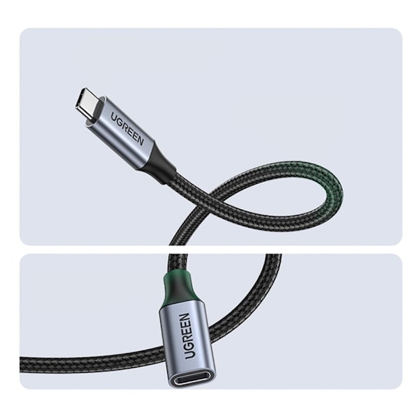 Ugrønn skjøtekabel USB C 3.1 hann / hunn 10Gb/s 1m grå (US372)