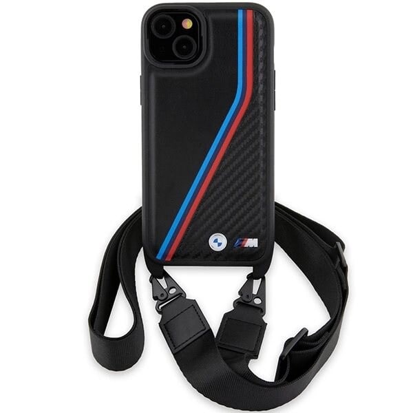 BMW M Edition Carbon Tricolor Lines & Strap Deksel til iPhone 15/14/13 - Svart