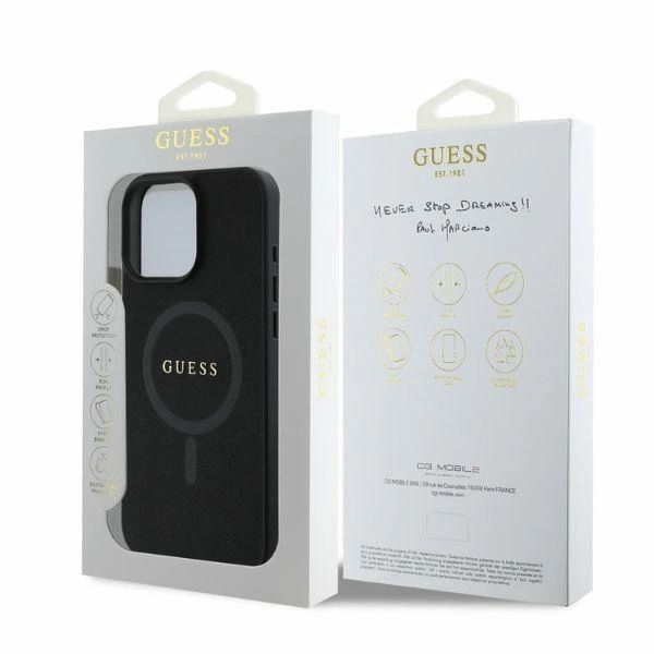 GUESS SAFFIANO CLASSIC LOGO MAGSAFE ETUI TIL IPHONE 16 PRO - SORT