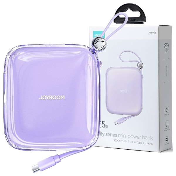 Joyroom Powerbank 10000mAh Jelly Series 22,5W med innebygd USB C-kabel lilla (JR-L002)