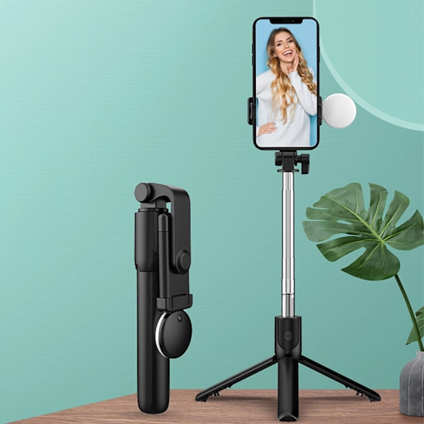 SELFIE STICK WR1YXS TELESKOPSTATIV 0,71M MED RUND LAMPE - SORT