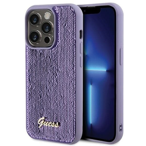 Guess Sequin Script metalldeksel til iPhone 15 Pro Max - Lilla