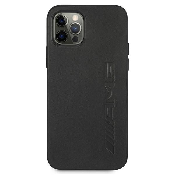 AMG AMHCP12LDOLBK iPhone 12 Pro Max 6,7" svart/svart hårdfodral Läder Hot Stamped