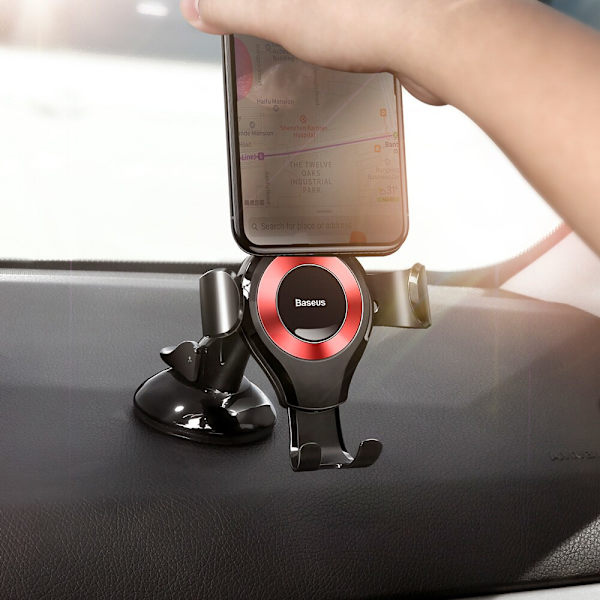 BASEUS GRAVITY BILHOLDER TIL VINDUE, DASHBOARD, RØD