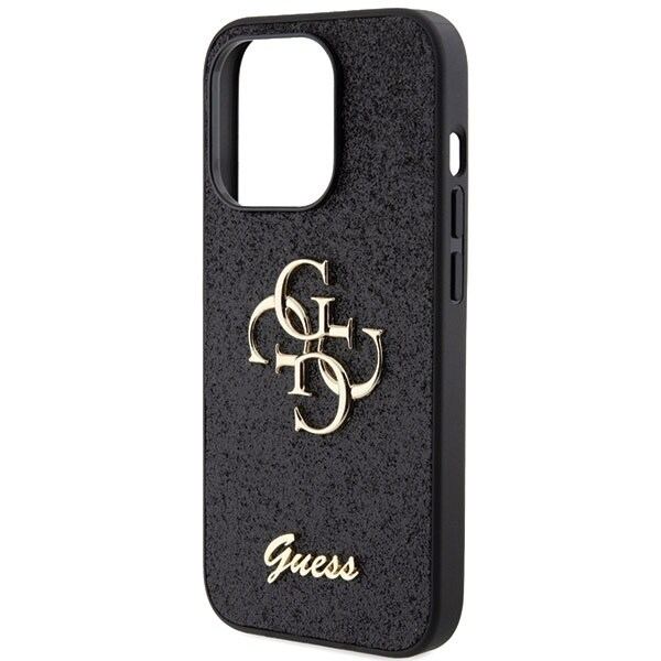 Guess Glitter Script Big 4G-deksel til iPhone 15 Pro Max - svart