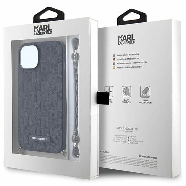 KARL LAGERFELD SAFFIANO MONOGRAM CHAIN ETUI TIL IPHONE 14 - SORT