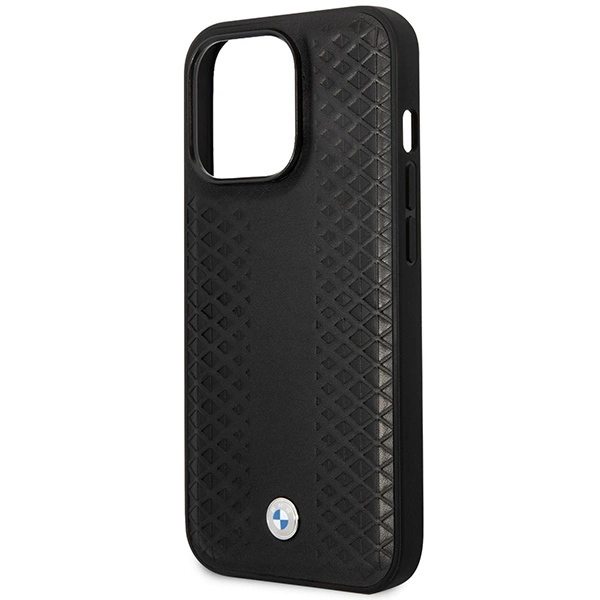 BMW LÆDER DIAMOND PATTERN MAGSAFE ETUI TIL IPHONE 14 PRO - SORT