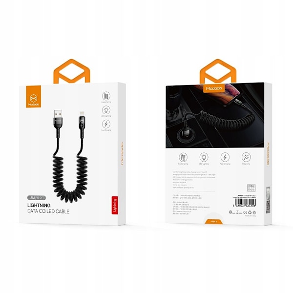 MCDODO USB LYN SPIRAL FJÄDER KABEL SNABB IPHONE 14 LED 2M