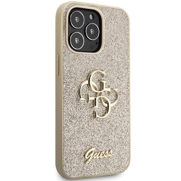 Guess GUHCP13LHG4SGD-deksel til iPhone 13 Pro / 13 - Gull Glitter Script Big 4G