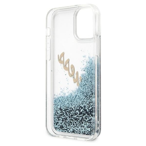Guess GUHCP12LGLVSBL iPhone 12 Pro Max 6.7 blå/blå hardt deksel Glitter Vintage Script