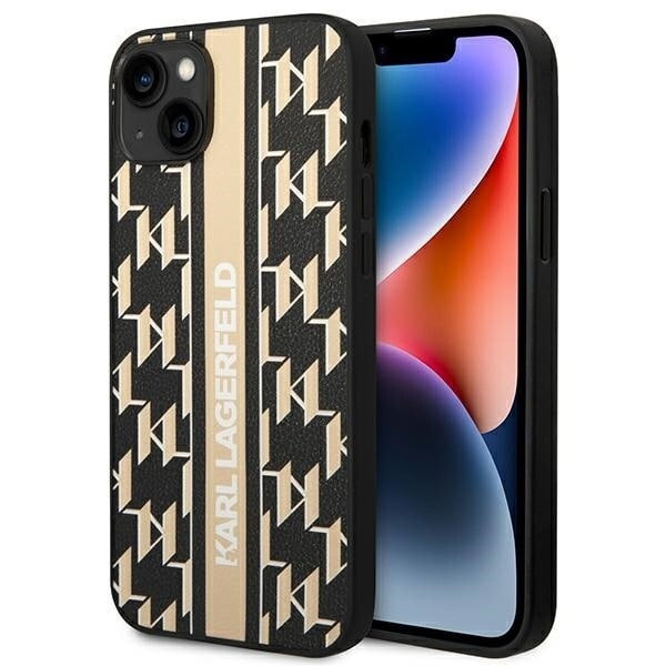 KARL LAGERFELD MONOGRAM STRIPE ETUI TIL IPHONE 14 PLUS - BRUN