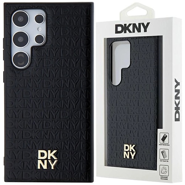 DKNY lærmønster metalllogo MagSafe-deksel til Samsung Galaxy S24 Ultra - Svart