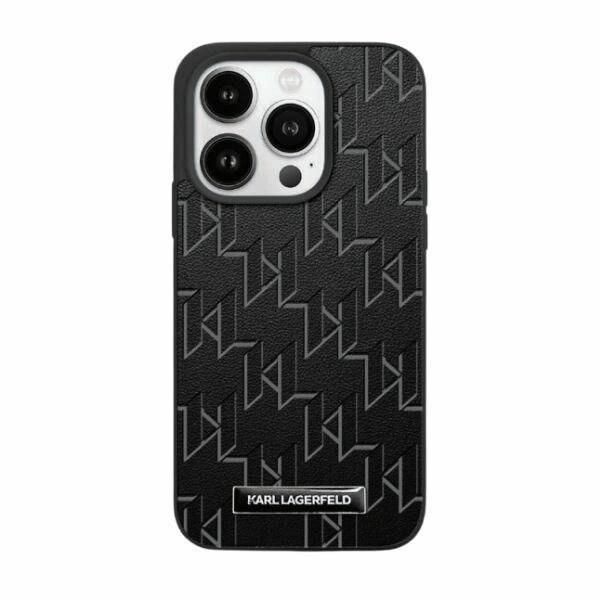 Karl Lagerfeld skinnmonogram metallbeskyttelsesveske til iPhone 15 / 14 / 13 - Svart