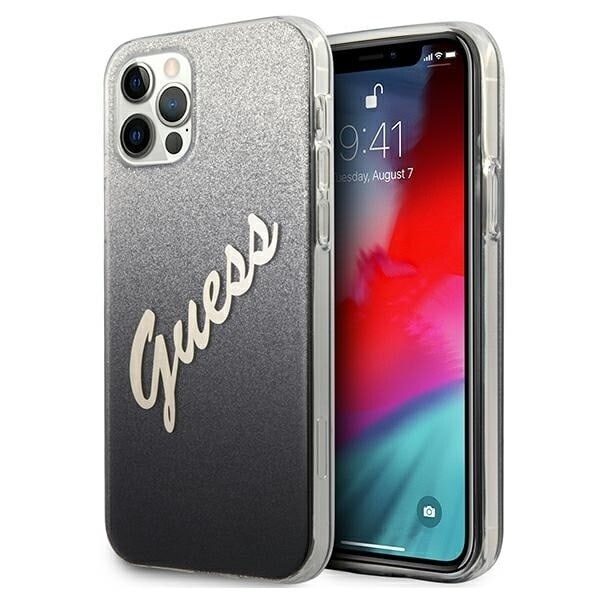 Guess GUHCP12LPCUGLSBK iPhone 12 Pro Max 6.7 svart/svart hardt deksel Glitter Gradient Script