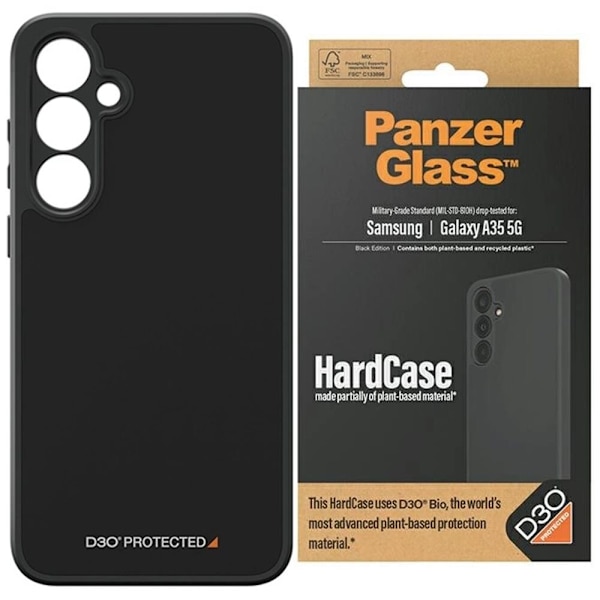 PANZERGLASS HARDCASE MED D3O® BIO OG MILITARY GRADE CERTIFICERING TIL SAMSUNG GALAXY A35 5G - GENNEMSIGTIG OG SORT