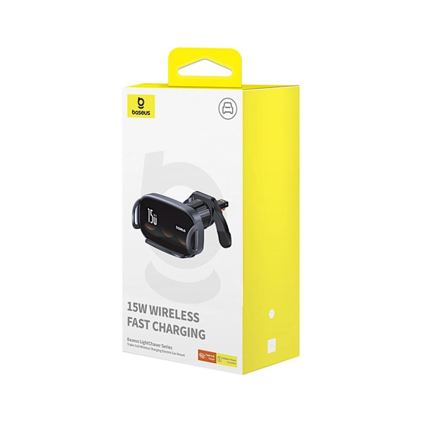 Baseus LightChaser BS-CM029 bilmontert induktiv lader med trippelspole - svart